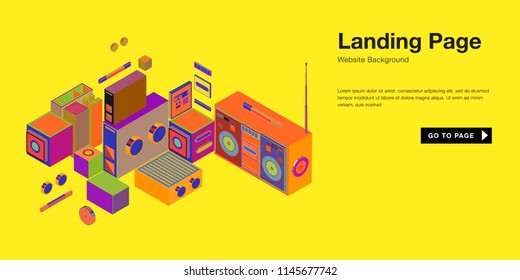 Colorful isometric 3d website background template. Trendy isometric illustration and banner layout design composition. Eps10 vector.