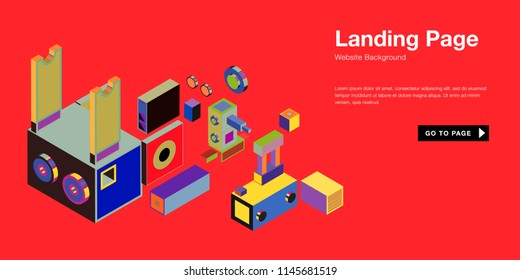 Colorful isometric 3d website background template. Trendy isometric illustration and banner layout design composition. Eps10 vector.
