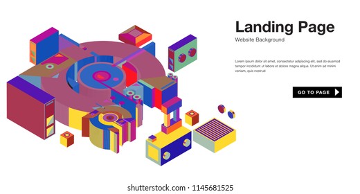 Colorful isometric 3d website background template. Trendy isometric illustration and banner layout design composition. Eps10 vector.
