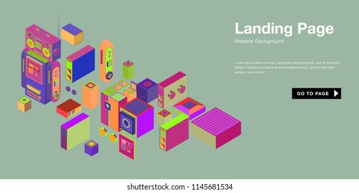 Colorful isometric 3d website background template. Trendy isometric illustration and banner layout design composition. Eps10 vector.
