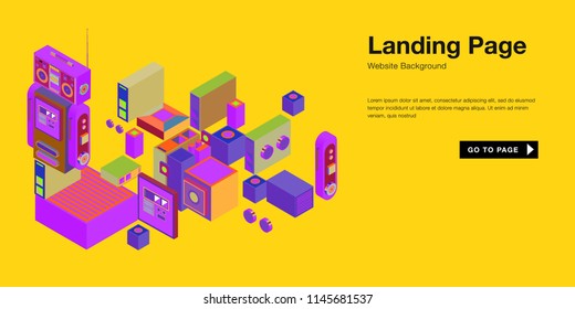 Colorful isometric 3d website background template. Trendy isometric illustration and banner layout design composition. Eps10 vector.
