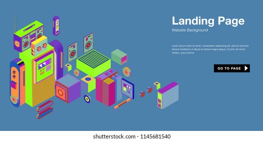 Colorful isometric 3d website background template. Trendy isometric illustration and banner layout design composition. Eps10 vector.
