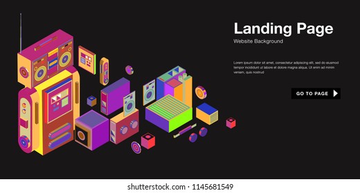 Colorful isometric 3d website background template. Trendy isometric illustration and banner layout design composition. Eps10 vector.

