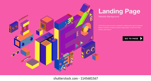 Colorful isometric 3d website background template. Trendy isometric illustration and banner layout design composition. Eps10 vector.

