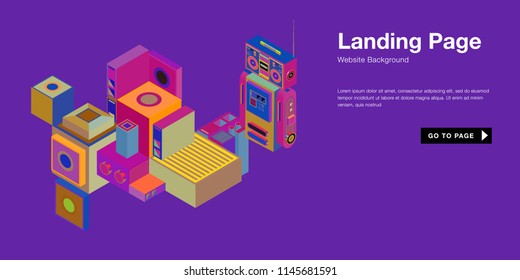 Colorful isometric 3d website background template. Trendy isometric illustration and banner layout design composition. Eps10 vector.
