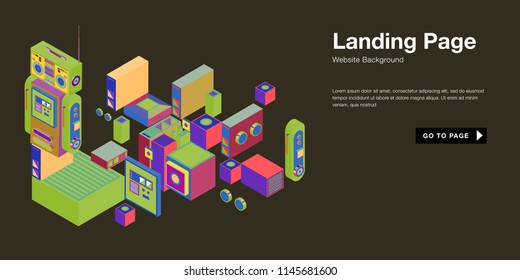Colorful isometric 3d website background template. Trendy isometric illustration and banner layout design composition. Eps10 vector.

