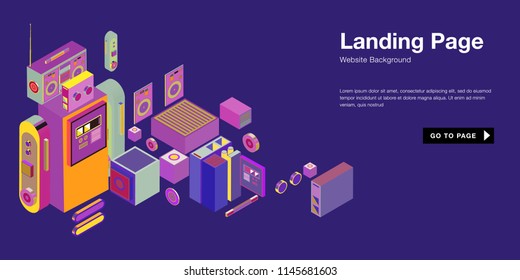 Colorful isometric 3d website background template. Trendy isometric illustration and banner layout design composition. Eps10 vector.
