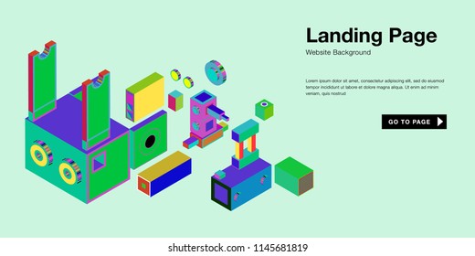Colorful isometric 3d website background template. Trendy isometric illustration and banner layout design composition. Eps10 vector.
