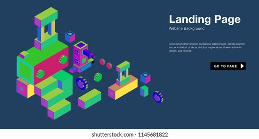 Colorful isometric 3d website background template. Trendy isometric illustration and banner layout design composition. Eps10 vector.

