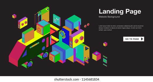 Colorful isometric 3d website background template. Trendy isometric illustration and banner layout design composition. Eps10 vector.
