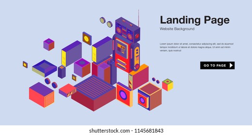 Colorful isometric 3d website background template. Trendy isometric illustration and banner layout design composition. Eps10 vector.

