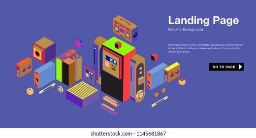 Colorful isometric 3d website background template. Trendy isometric illustration and banner layout design composition. Eps10 vector.
