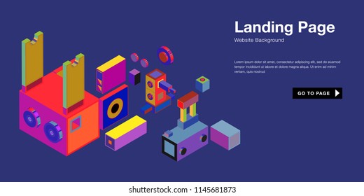 Colorful isometric 3d website background template. Trendy isometric illustration and banner layout design composition. Eps10 vector.
