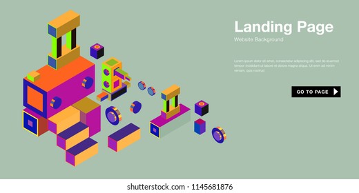 Colorful isometric 3d website background template. Trendy isometric illustration and banner layout design composition. Eps10 vector.
