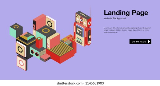 Colorful isometric 3d website background template. Trendy isometric illustration and banner layout design composition. Eps10 vector.
