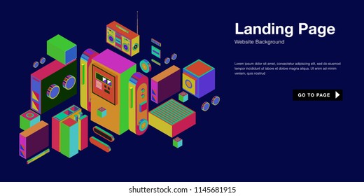 Colorful isometric 3d website background template. Trendy isometric illustration and banner layout design composition. Eps10 vector.
