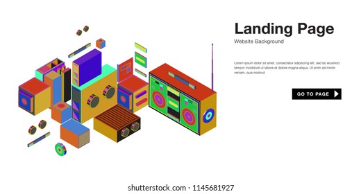 Colorful isometric 3d website background template. Trendy isometric illustration and banner layout design composition. Eps10 vector.

