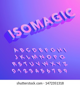 Colorful Isometric Alphabet - ISOMAGIC is an isometric sans serif alphabet with colorful 3D letters. Capital letters and numbers are included.
