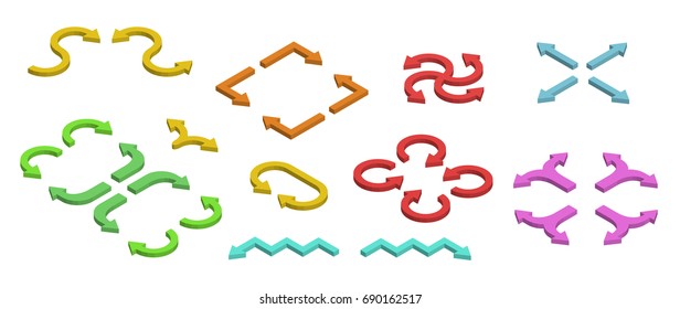 Colorful Isometric Arrows. Set Of Arrow, Different Shape And Direction