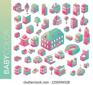 Colorful Isometric building collection. vector illustration