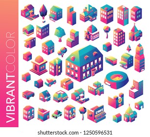 Colorful Isometric building collection. vector illustration