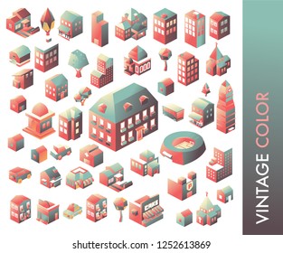 Colorful Isometric building collection. vector illustration