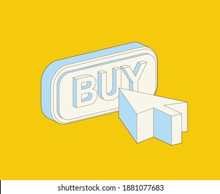 Colorful Isometric buy button. Mouse pointer arrow clicked or cursor click line art icon for apps and websites. Buy button with cursor arrow, perspective illustration for your web page. Vector, eps