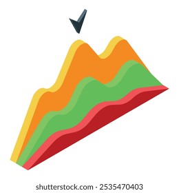 Farbige isometrische Diagramm Diagramm Grafik wächst und zeigt positiven Trend mit Häkchen-Symbol