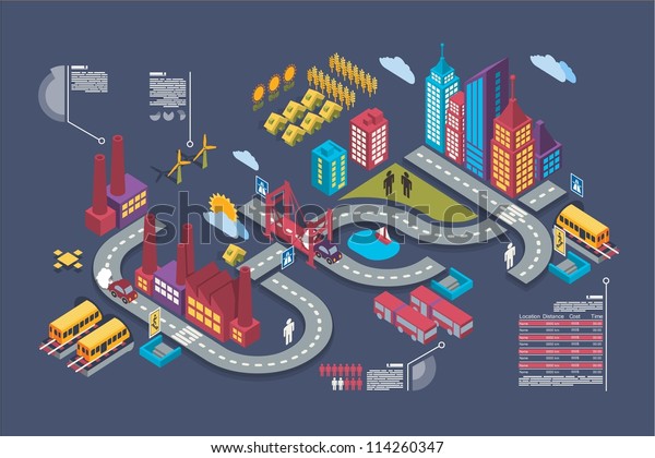 Colorful isometric city, vector background, city\
info graphics