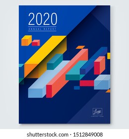 colorful isometric cube box shape on blue background for business annual report, book cover, brochure, flyer, poster.