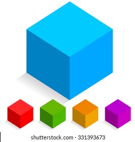 Colorful isometric cube cons isolated on white