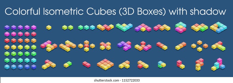 Colorful Isometric Cubes (3D Boxes) with shadow