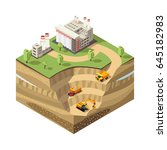 Colorful isometric diamond mining concept with extraction area heavy trucks excavator and refinery plant isolated vector illustration