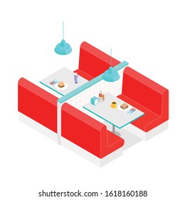 Colorful isometric diner on white. Vector illustration in flat design, isolated.