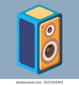 Una ilustración isométrica colorida de un altavoz, perfecta para agregar una sensación retro a sus diseños. Este divertido y divertido gráfico es ideal para proyectos relacionados con la música, creaciones de inspiración vintage.