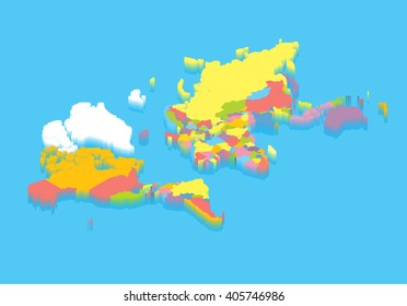 colorful isometric political map of the world. Perspective cartography vector illustration. Puzzle and mosaic  concept of world countires borders. Africa, Australia, Europe, Asia,a and America blocks.