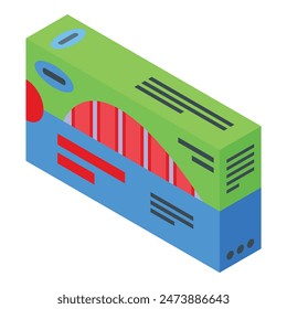 Colorful isometric retro boombox illustration with vintage 80s style and nostalgic hip hop culture on a white background  vector graphic design icon for old school music and audio technology