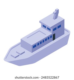 Colorful isometric vector illustration of a modern cargo ship in blue and purple, isolated and stylized, perfect for maritime transportation and logistics industry designs