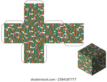 A colorful isometric vector illustration of pixelated cubes and blocks arranged in a playful, geometric pattern. Perfect for retro-style video games, creative designs, or crafting concepts