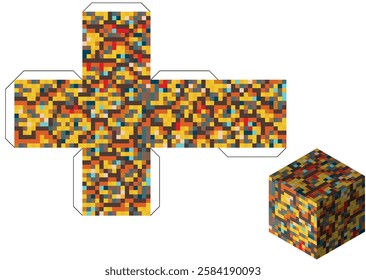 A colorful isometric vector illustration of pixelated cubes and blocks arranged in a playful, geometric pattern. Perfect for retro-style video games, creative designs, or crafting concepts