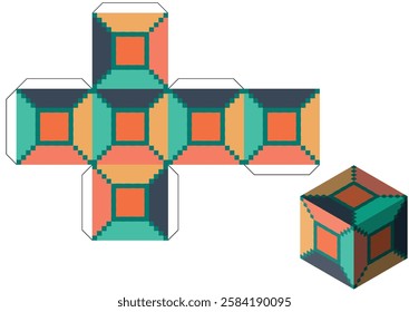 A colorful isometric vector illustration of pixelated cubes and blocks arranged in a playful, geometric pattern. Perfect for retro-style video games, creative designs, or crafting concepts