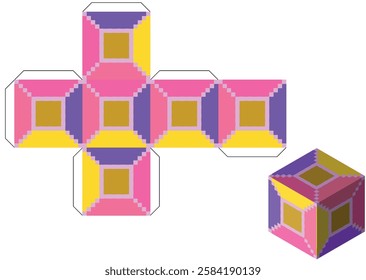 A colorful isometric vector illustration of pixelated cubes and blocks arranged in a playful, geometric pattern. Perfect for retro-style video games, creative designs, or crafting concepts