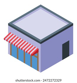 Colorful isometric vector of a quaint little store with a striped awning