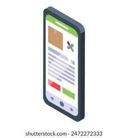 Colorful isometric vector of a smartphone showing a user interface with icons and widgets