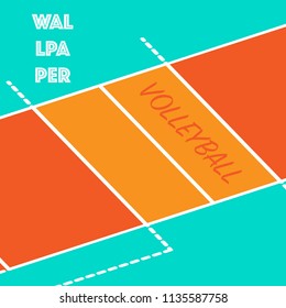 Colorful isometric volleyball court in perspective with text for plackard