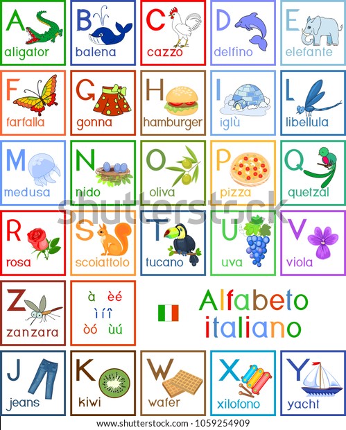 Colorful Italian Alphabet Pictures Titles Children Stock Vector ...