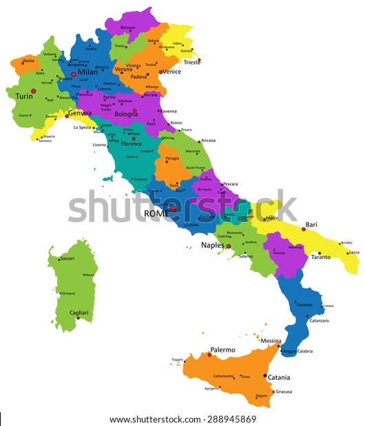 Colorful Italy Political Map Clearly Labeled Stock Vector Royalty