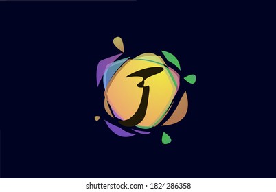 colorful J alphabet letter logo icon template. Colored broken splash design for company and business