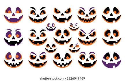 Colorful jack o lantern faces collection with various expressions Vector