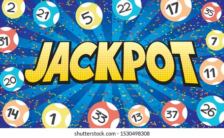 Colorful jackpot blue banner with lottery balls.